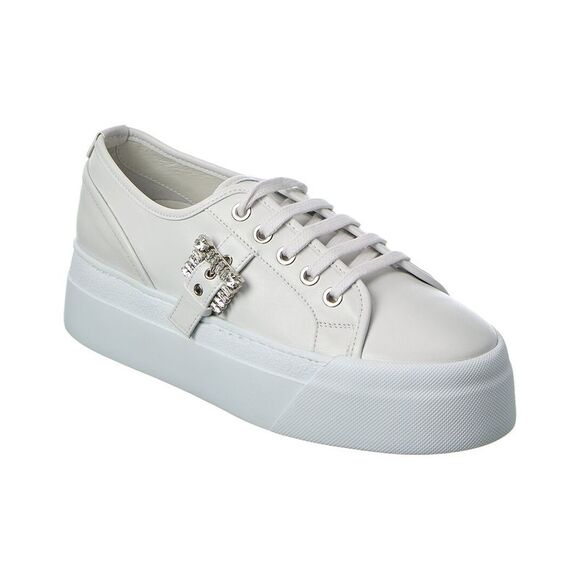 Sergio Rossi Twenty Buckle Leather Platform Sneaker White